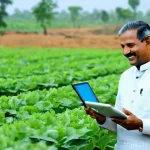 농업환경기술자와 디지털 농업 기술 - **Prompt 1: A Modern Farmer's Digital Harvest**
    A vibrant, realistic image of a cheerful Indian ...