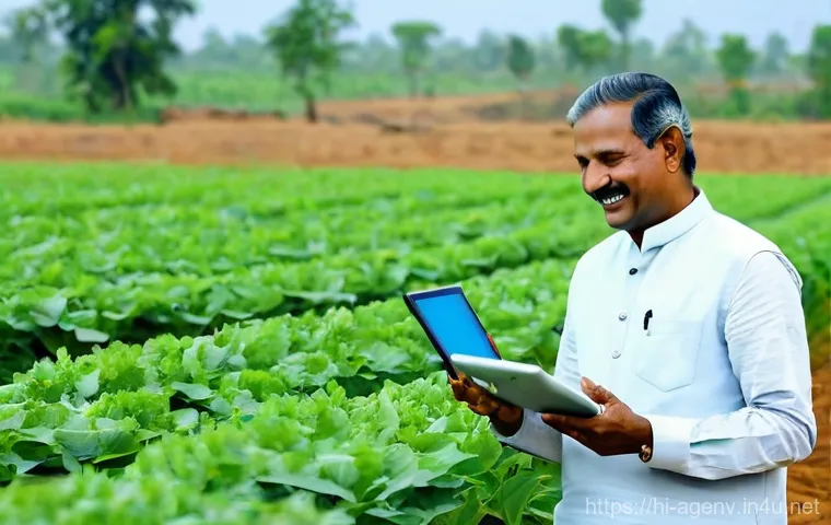 농업환경기술자와 디지털 농업 기술 - **Prompt 1: A Modern Farmer's Digital Harvest**
    A vibrant, realistic image of a cheerful Indian ...