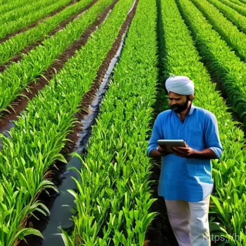 농업환경기술자 최신 기술 동향 - **Prompt:** A vibrant, sun-drenched agricultural field in rural India, seen from a slightly elevated...