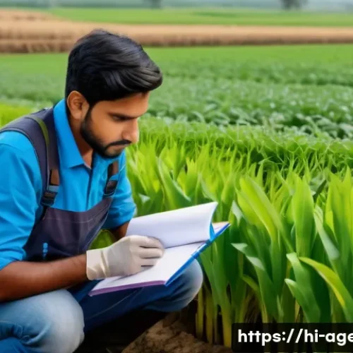Home 26 농업환경기술자 이론 학습 자료 추천 - A focused Indian agricultural environment technician studying outdoors with diverse natural elements...